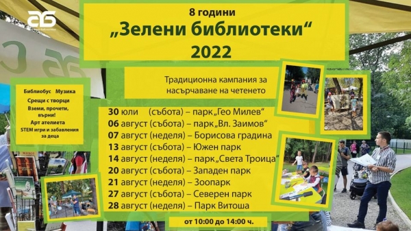 For the eighth time, the "Green Libraries" campaign is visiting the parks of Sofia (30 July - 28 August 2022)